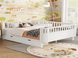 Full Size Wood Platform Bed for Kids, Wood Low Profile Full Bed with Rails for Girls and Boys, White W2593P331684