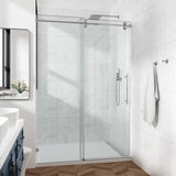 60*76"Fixed & Sliding Shower Door, Round Tube Hardware, Clear Glass Shower Door, 3/8 SGCC T3177P320602