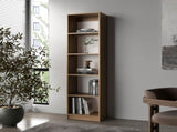 Natural Oak and White 5-Shelf Bookcase with Open Storage B062P355526