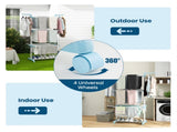 Blue 4-Tier Foldable Clothes Drying Rack with Wheels, Heavy Duty Metal Laundry Hanger Stand for 04800812