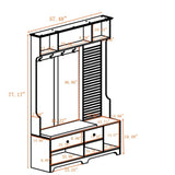 ZUN Multi-purpose Hallway Hall Tree with Removable Linen Cushioned Entryway Bench, Coat Rack, Storage W757P196822