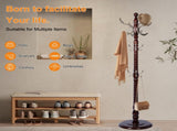 Freestanding Wooden Coat Rack, Vintage Natural Birch Wood Coat Tree with Hooks, Sturdy Hall Tree for 19301704