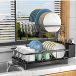 ZUN 2 Tier Dish Rack for Kitchen Counter,Dish Drying Rack with 360&deg;Drainage,Dish Drainboard Set with 18819446