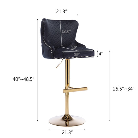 ZUN Hengming Velvet bar chair stool one-piece set, adjustable height, diamond lattice against the back W212P156698