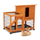 Detachable Rabbit Hutch with Removable Tray and Rolling Casters, Orange W2181P190616