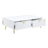 ZUN White High Gloss 2-Drawer Coffee Table with Support Leg B062P209083