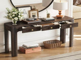 TREXM Rustic Console Table with Curved Corners for Safety, Entryway Table with 3 Concealed Drawers, N715P361525P