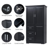 Tall and Wide Storage Cabinet with Doors for Bathroom/Office, Three Drawers, Black WF299285AAB
