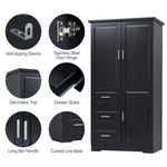 ZUN Tall and Wide Storage Cabinet with Doors for Bathroom/Office, Three Drawers, Black WF299285AAB