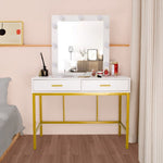 ZUN FCH Single Mirror With 2 Drawers And Light Bulbs, Steel Frame Dressing Table White 15987661