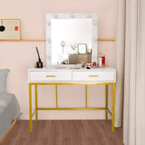 ZUN FCH Single Mirror With 2 Drawers And Light Bulbs, Steel Frame Dressing Table White 15987661