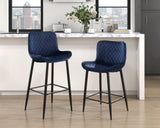 Set of 2 Pub Height Chairs Dark Blue Velvet Upholstery Modern Casual Dining Furniture Metal Legs, B011P234283