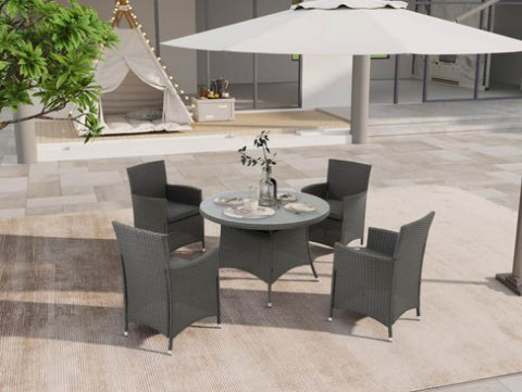 ZUN 5 Piece Outdoor Dining Set All-Weather Wicker Patio Dining Table and Chairs with Cushions, Round 25238581