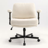 Chair with Wheels and Flip Arms-Comfy Fabric Cross Legged Office Chair with Thick Cushion&Wide Seat, 75595356