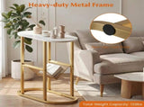 2-Tier Industrial Oval End Table with Mesh Shelf, Narrow Side Table for Living Room Bedroom, 11396266
