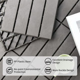 Patio Interlocking Deck Tiles, 12"x12" Square Composite Decking Tiles, Four Slat Plastic Outdoor W1859P181784
