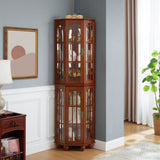 Corner Curio Cabinet with 4 Adjustable Tempered Glass Shelves and Lighting System, Solid Wood W1693P216949