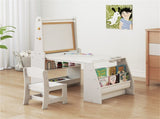 Grey Kids Activity Table with Magnetic Whiteboard/Chalkboard & Paper Roll, Multi-Storage Art Desk 06087577