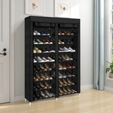 ZUN FCH Double Row 10-Tier Non-Woven Fabric Shoe Cabinet with Iron Pipes and Plastic Components, Black 42943411