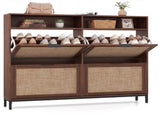 Boho Style Shoe Cabinet Cabinet with 4 Flip Drawers & Open Shelves, Freestanding Shoe Organizer for 53351732