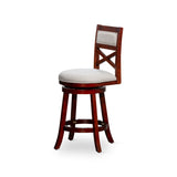 30" Bar Height X-Back Swivel Stool, Cherry Finish, Beige Fabric Seat B04660709