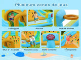 Inflatable castle for children with inflator 450W, slide, jump area, climbing wall, 395 x 350 x 260 48941692