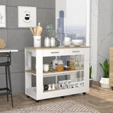 Cala Kitchen Island 46, Six Casters, Two Drawers, Lower Open Shelf -White / Light Oak B20092031