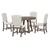 ZUN 5-Piece Retro Functional Set, Round Table with a 16"W Leaf and 4 Upholstered Chairs for 51327956