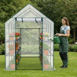 Mini Walk-in Greenhouse with PE Cover, 8-Shelf Indoor Outdoor Plant Gardening Green House for Garden 36309450