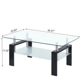 ZUN Tempered Clear Glass Coffee Table, 2-Layers Coffee Table Living Room Center Table W1718128637