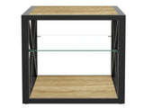 Set of 2 Modern End Table Nightstand for Bedroom & Living Room, Tempered Glass & Natural Wood MDF W241P246917