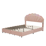 Full Size Upholstered Smart LED Bed Frame with 2 Storage Drawers and Chic Double Petal Headboard , W3004P230608