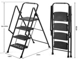 4 Step Ladder with Handrails, Portable Steel Folding Stool with Wide Anti-Slip Pedal Black 09863808