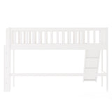 ZUN Twin Size Low Loft Bed with Ladder and Slide,White 74563380