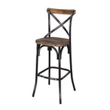 Antique Black and Antique Oak Bar Stool with Cross Back B062P181304