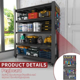 72"H 5 Tier Adjustable Shelving with Pegboard and Wheel, Heavy Duty Storage Shelves, Metal Shelving T2398P313256