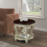 22'' Two Tone Round End Table,Solid Wood Sofa Side Table with Shelf,Living Room Corner Table Easy W1202P164016