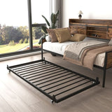 Twin Daybed with Trundle, Farmhouse Daybed Frame with Sliding Barn Door Headboard and Charging W2129P299618