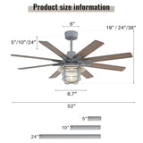 52-Inch Large Ceiling Fan With 8 Plywood Walnuted Blades,Quiet DC Motor,Glass Lampshade,3 W934P359532