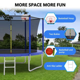 ZUN 10FT Trampoline for Kids, Basketball Hoop and Ladder, Outdoor Kids Trampoline with Safety K1163P147163