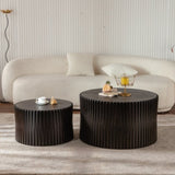 Vintage Fashion Style Cylindrical Nesting Coffee Table Set with Vertical Textured Embossed Design W757P264674