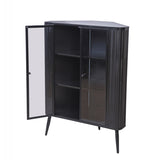 Modern 3-Tier Corner Storage Cabinet with Tempered Glass Doors, Removeable Shelves & Metal Frame W3122P272936