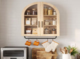 Bathroom Wall with Double Glass Doors 3 Shelves and Towel Bar Arched-top MDF Bathroom 30199242
