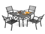 5Piece Outdoor Patio Dining Set, 4 Metal Chairs , 37.8" Square WoodGrain Metal 31405982