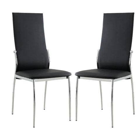 ZUN Set of 2 Padded Black Leatherette Dining Chairs in Chrome Finish B016P156843