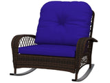Dark Blue Wicker Porch Rocker with Soft Plush Cushion, Weather Resistant Rattan Rocking Chair 79367051