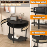 Unique Half Moon Design End with Sliding Rattan Door,Elegant Semi-circle Entryway Console W2557P183329