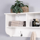 White Entryway Wall Mounted Coat Rack with 4 Dual Hooks Living Room Wooden Storage Shelf 30412851