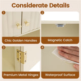 Beige Fluted Wall Cabinet - Over-Toilet Storage w/ 2 Doors Open Shelf 3-Position 70510098