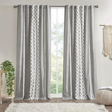 Cotton Printed Curtain Panel with Chenille Stripe and Lining B035129658